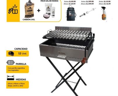  MR GRILL Medidas: 60 de largo, 40 de ancho y 90 de alto
-De Planchas de 0.9 mm de espesor cuerpo de la parrilla en fierro.
-Parrilla y frontis en acero inoxidable 304