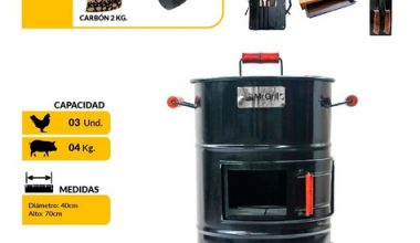 MR GRILL -Medidas: 40 de Diámetro x 70 Alto
-De Planchas de fierro de 0.9 mm de espesor con acabado de pintura al horno